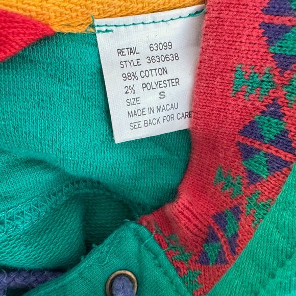 Vintage Recreation Green Lace-Up Sweatshirt Boho Aztec Collar Holiday Xmas S - Picture 5 of 6